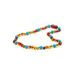 Cognac Baroque Polished Amber & Turquoise (Blue) Beads Necklace