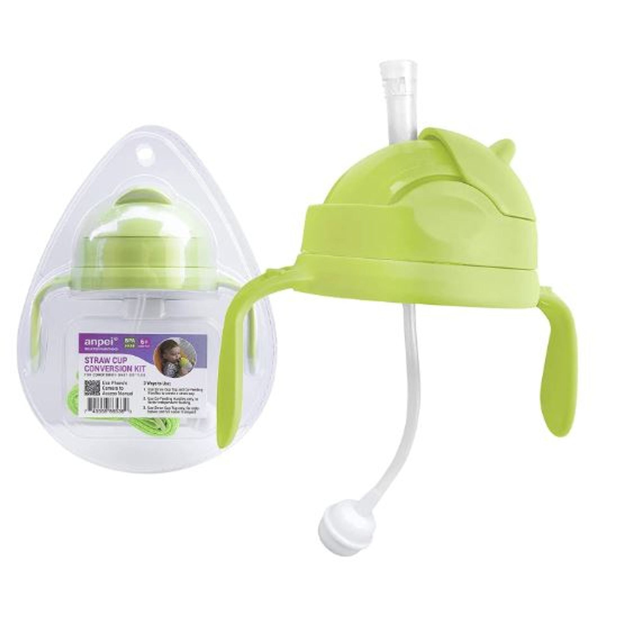 Anpei 3-in-1 Straw Sippy Cup Conversion Kit for Comotomo Baby Bottle, 5 Ounce and 8 Ounce (Weighted Straw, Green)