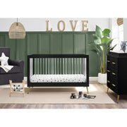 Sloane Convertible Acrylic Crib with Toddler Rail and 4 Drawer Dresser with Changing Tray - Black with Melted Base - Kid's Stuff Superstore