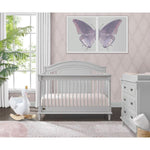 Delta Juliette Convertible Crib with Toddler Rail and Double Dresser with Changing Tray - Moonstruck Grey
