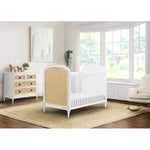 Delta Madeline Convertible Crib with Toddler Rail and 4 Drawer Dresser with Changing Tray - Bianca White with Almond Siding