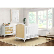 Delta Madeline Convertible Crib with Toddler Rail and 4 Drawer Dresser with Changing Tray - Bianca White with Almond Siding - Kid's Stuff Superstore
