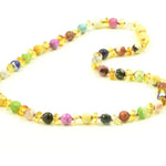 Half Baroque Amber & Faceted Colorful Agate Necklace