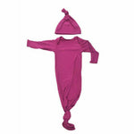 Three Little Tots Baby Knotted Gown & Hat - Magenta