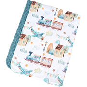 Honey Lemonade Minky Blanket - Airplane and Train