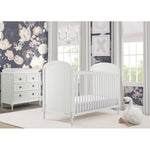 Delta Madeline Convertible Crib with Toddler Rail and 4 Drawer Dresser with Changing Tray - Bianca White