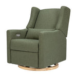 Babyletto Kiwi Swivel Glider Power Recliner - Olive Boucle with Light Wood Base