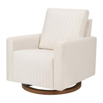 Babyletto Poe Channeled Swivel Glider - Performance Cream Eco-Weave with Dark Wood Base