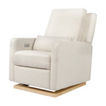 Babyletto Sigi Glider Recliner w/ Electronic Control and USB -  Ivory Boucle with Light Wood Base