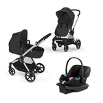 Cybex EOS 5-in-1 Travel System Stroller + Aton G Infant Car Seat - Moon Black (Silver Frame)