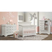 Olivia Flat Top Convertible Crib & Double Dresser | Brushed White - Kid's Stuff Superstore