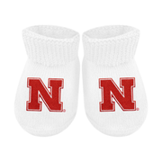 Nebraska Husker Newborn Socks - White