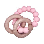 Silicone + Beechwood Teether - 2 Ring - Pink