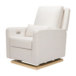 Sigi Glider Recliner w/ Electronic Control and USB - Performance Cream Eco-Weave with Light Wood Base