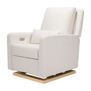 Sigi Glider Recliner w/ Electronic Control and USB - Performance Cream Eco-Weave with Light Wood Base - Kid's Stuff Superstore