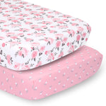 The Peanutshell Crib Sheets 2 Pack - Pink Roses & Floral