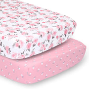 The Peanutshell Crib Sheets 2 Pack - Pink Roses & Floral - Kid's Stuff Superstore
