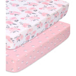 The Peanutshell Playard Sheets 2 Pack - Pink Floral & Roses
