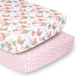 The Peanutshell Crib Sheets 2 Pack - Gold Butterfly & Pink Ditsy Floral