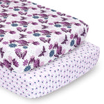 The Peanutshell Crib Sheets 2 Pack - Purple Butterfly & Purple Ditsy Floral