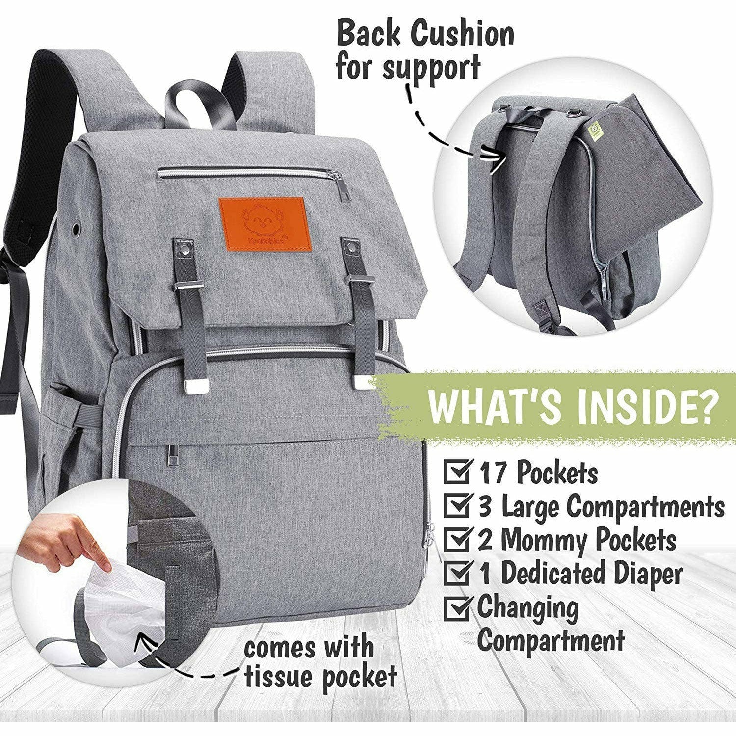 KeaBabies Diaper Bag with Changing Pad - Waterproof Baby Bag, Travel Diaper  Bags, Baby Diaper Bag Backpack