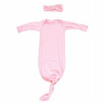 Baby Knotted Gown & Bow- Light Pink