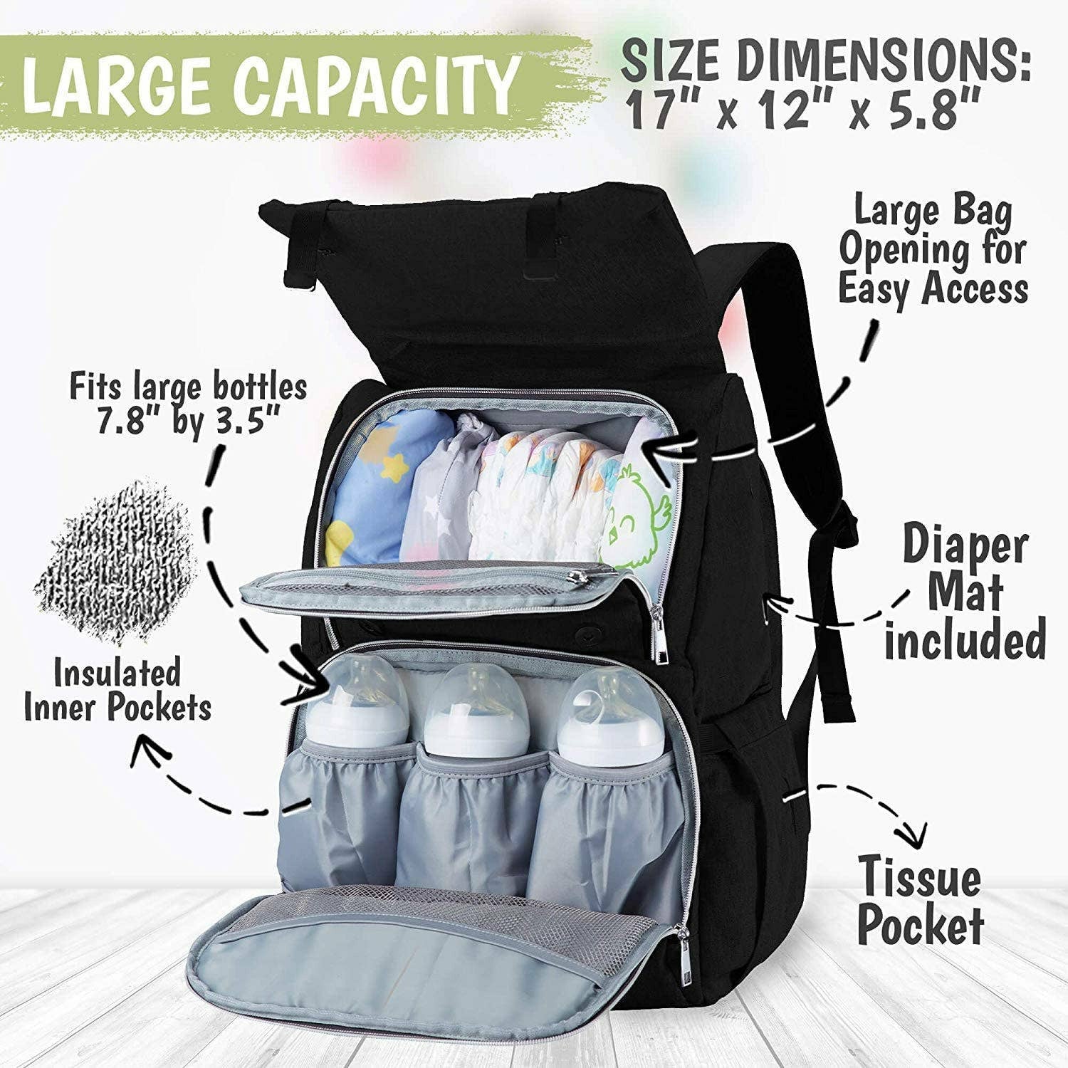 KeaBabies Diaper Bag Backpack - Large Waterproof Travel Baby Bags (Classic Gray)