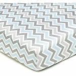Brixy Percale Crib Sheet - Zigzag Gray & Blue